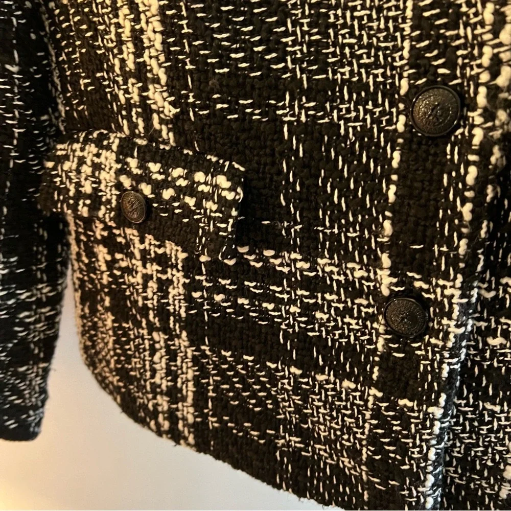 ELIE TAHARI Black and White Plaid Tweed Blazer Jacket - Picture 5 of 10